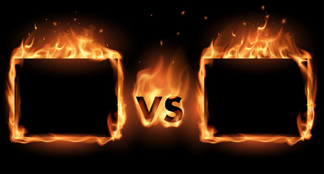 Versus screen with fire frames